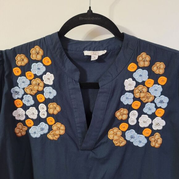 Joh Navy Wrenna Dress with Embroidered Flower Sparkles Size Medium - Picture 4 of 8